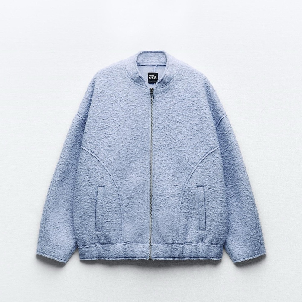 Zara- OVERSIZED BOUCLE BOMBER BLUE